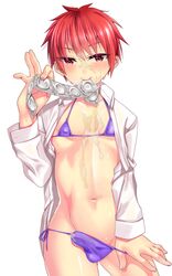 1boy ball_bulge balls balls_in_panties balls_under_clothes blush cameltail condom condom_in_mouth crossdressing cum cum_drip erection erection_in_panties erection_under_clothes femboy kuroko's_basketball kuroko_no_basuke male male_only microbikini panties panty_bulge penis penis_bulge penis_in_panties penis_under_clothes purple_panties seijuro_akashi small_penis trap yaoi