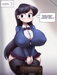 1girls 2022 ass ass_expansion big_breasts breast_expansion breasts female female_only huge_ass huge_breasts komi-san_wa_komyushou_desu komi_face komi_shouko metachoke nervous solo solo_female thick_thighs wide_hips