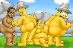 4boys backsack chief_wiggum chubby clancy_wiggum dark-skinned_male eddie_muntz erect_nipples erection fat fat_man flaccid hat homer_simpson julius_hibbert lake laughing male_focus male_only moobs mountains nude obese obese_male overweight overweight_male tagme the_simpsons