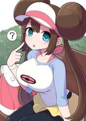 big_breasts blue_eyes brown_hair double_bun female hanauna human long_hair nintendo pokemon pokemon_bw2 rosa_(pokemon)