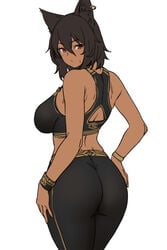 bastet_(houtengeki) big_ass big_breasts black_hair cat_ears dark_skin egyptian houtengeki red_eyes sports_bra sportswear workout_clothes yoga_pants