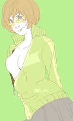 barleytea blush glasses nipple_slip persona persona_4 satonaka_chie short_hair tomboy track_jacket