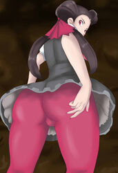 1girls ass big_ass brown_hair cameltoe eye_contact female game_freak gym_leader human kas-min leggings looking_at_viewer looking_back nintendo pale-skinned_female pale_skin pants pokemon pokemon_oras pokemon_rse red_eyes roxanne_(pokemon) roxanne_(pokemon_oras) thick_thighs tight_clothing tight_pants twintails