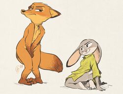 blush cfnm clothing covering_crotch disney edtropolis embarrassed fox girly interspecies judy_hopps nick_wilde rabbit rabbit_humanoid straight zootopia