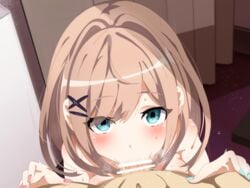 1boy 1girls bar_censor censored cute deepthroat deepthroat_holder eye_contact female good_girl innocent nijisanji oral petite pov skinny slim suzuhara_lulu suzuhara_ruru tagme takashia_(akimototakashia) teenager tight_throat virtual_youtuber young