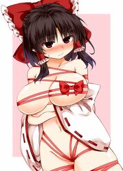 big_breasts blush bound reimu_hakurei thighhighs touhou zetsumame