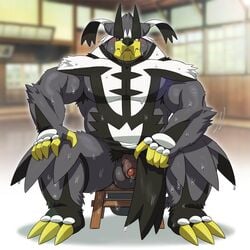 1:1 anthro armpit_hair balls bodily_fluids flaccid genitals humanoid_genitalia humanoid_penis legendary_pokémon male male_only muscular muscular_male nintendo penis pokémon_(species) pokemon rossciaco sitting solo sweat sweaty uncut urshifu video_games