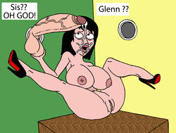 1boy 1girls brenda_quagmire brother_and_sister family_guy female glenn_quagmire glory_hole high_heels incest large_breasts large_penis sbb shaved_pussy unintentional_incest veiny_penis