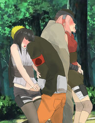 2boys 2girls black_hair blush clothing eyeless facial_mark female fingering fingering_partner forehead_protector forest grabbing_from_behind hairband hand_under_clothes heavy_blush hyuuga_hinata lickliking male masturbation moaning molestation naruto naruto:_the_last naruto_(series) outdoors pink_hair sakura_haruno sasuke_uchiha uzumaki_naruto yellow_hair