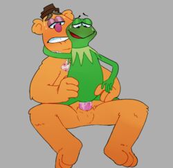 2020 amphibian anal anal_sex anthro bite biting_lip biting_own_lip bodily_fluids brown_clothing brown_hat brown_headwear clothing duo featureless_crotch fozzie_bear frog fur genitals green_body grey_background hat headgear headwear kermit_the_frog looking_pleasured male male/male male_penetrated male_penetrating male_penetrating_male mammal muppets narrowed_eyes necktie null open_mouth penetration penis self_bite sex simple_background smile sweat ubernerdmaster ursid yaoi