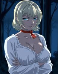 1girls ai_generated beautiful bible_black bible_black_new_testament big_breasts blonde_hair blue_eyes bow bow_choker breasts busty choker cleavage clothing cowboy_shot crossed_arms curvaceous curvy curvy_female curvy_figure dark_theme dress enragedcake erect_nipples exposed_nipples faithful_to_the_anime female female_focus female_only forest full_breasts fully_clothed gown jody_crowley large_breasts light_lipstick lipstick long_dress looking_at_viewer narrowed_eyes necklace night nightgown nightie nipples nipples_visible_through_clothing no_bra no_bra_under_clothes outdoors parted_lips pendant petite pink_lips pink_nipples pinup red_bow revealing_clothes see-through see-through_clothing sexually_suggestive sexy sexy_pose shin_bible_black short_hair shoulders silhouette slim_waist smile smirk solo suggestive teenage_female teenager upper_body white_dress wide_hips wide_sleeves