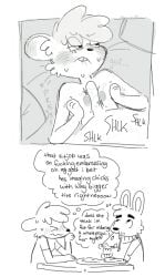 anthro artie_(normalsville) bite biting_lip blush bodily_fluids breast_play breasts buckteeth cheek_tuft clothed clothing coat curled_fur curly_hair date duo ears_up eating eating_food embarrassed eyebrow_through_hair eyebrows facial_tuft female first_person_view food fur furniture genitals hair heart_symbol insecure kint kneeling lagomorph leporid looking_away lying male male/female mammal monochrome murid murine nipples normalsville nude on_back onomatopoeia penis pepperoni pillow pizza pressing_breasts_together rabbit rat rodent sex shirt simple_background small_breasts snout sound_effects straddling sweat sweater t-shirt table teeth text thick_eyebrows thought_bubble thrusting titjob topwear translucent translucent_hair tuft wet white_background zola_(normalsville)