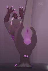 2025 absurd_res against_surface against_wall anthro anus artist_name ass avian avian_arms awoope backsack balls beak bent_over big_balls bird black_beak black_body blep claws colored dated digital_drawing_(artwork) digital_media_(artwork) digitigrade english_text feathers feet feral fingers folded_wings fur genitals glowing grey_body grey_fur gryphon hi_res looking_back male markings multicolored_body mythological_avian mythological_creature mythology nude perineum pink_claws presenting presenting_anus presenting_balls presenting_hindquarters purple_anus purple_balls purple_body purple_claws purple_eyes purple_genitals purple_glow purple_tongue raised_head raised_tail rear_view scuted_arms scutes shaded signature simple_background simple_shading solo standing tail text toe_claws toes tongue tongue_out wings