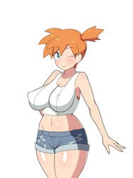 1girls big_breasts blush dd_(artist) green_eyes gym_leader human kasumi_(pokemon) large_breasts misty_(pokemon) misty_(pokemon_lgpe) navel nintendo nipples orange_hair pokemon pokemon_lgpe pokemon_rgby thick_thighs wide_hips