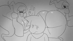 1boy 1girls 2024 animated ass big_ass big_breasts bottomless breasts breasts_bigger_than_head bubble_butt clap clapping_cheeks cleavage curvy curvy_female emmi_(sewerseraph) fangs female ghost ghost_girl golde_(golde) goldeneyensfw grey_background hair_over_eyes hand_gesture haunted hood huge_ass huge_breasts long_sleeves looking_at_another looking_back loop male multiple_views musi_cassie open_mouth sewerseraph shiny_skin sound tagme thick_thighs thighs tongue_out twerking video