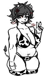 2025 artist_upload big_belly big_breasts big_thighs bigoldstinker bikini breasts chubby chubby_female cow_ears cow_girl cow_horns cow_print cow_print_bikini fat_female female girly happy_trail oc original_character self_upload stretch_marks thighhighs thighs