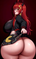 :v ai_generated ass blush coreia earrings gabu_lml glasses large_breasts long_hair red_hair virtual_youtuber
