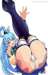 aqua_(konosuba) ass boots heel_boots high_heel_boots kono_subarashii_sekai_ni_shukufuku_wo! legs_up miniskirt panties thigh_boots thighhigh_boots tl@lock