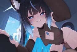 1girls ai_generated anime black_hair blue blue_eyes blue_hair catgirl facial hot icecat kromia krominya neko nekomimi vrchat vtuber creampie cute shy riding_penis penetration sex