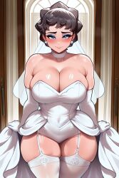 ai_generated black_hair blue_eyes diantha_(pokemon) happy looking_at_viewer pokemon pov self_insert self_upload wedding_dress wedding_ring