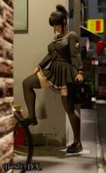 3d_(artwork) asian asian_female bandit3dx japanese japanese_female japanese_school_uniform looking_down outdoor_pee pee_puddle peeing peeing_on_ground piss_puddle pleated_skirt public public_urination school_uniform serafuku smiling standing standing_pee thick_thighs thighhighs urinating urinating_female urination urine_stream watersports