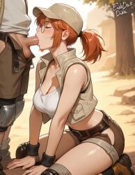 1boy 1girls ai_generated animated blowjob breasts cleavage deepthroat eidedodidei female female_focus fio_germi kneeling kneeling_oral_position kneepads metal_slug no_sound oral oral_sex outdoors penis penis_in_mouth penis_out ponytail round_glasses self_upload shorter_than_30_seconds shorts straight tagme testicles video