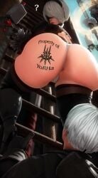1boy 1girls 3d ? ai_generated anus ass ass_tattoo barely_visible_anus big_ass big_butt cameltoe climbing_ladder female ffxiv final_fantasy_xiv gpose_(ffxiv) ladder male nier:_automata pod_(nier) pussy question_mark sinilyra sword tagme tattoo tattoo_on_butt thick_thighs video virtuous_contract virtuous_treaty weapon yorha_2b yorha_9s