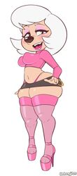 dongitos dreamworks female furry high_heels latex latex_suit lipstick makeup microskirt pink_lipstick polly_purebred smile tagme tagme_(character) thighhighs thong underdog_(series) whale_tail white_hair