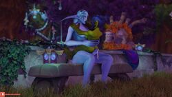 1futa 1girls 3d ass blue_hair breasts elf female futanari goblin goblin_female green_skin horns meloriss night_elf shortstack sideboob size_difference warcraft white_hair world_of_warcraft