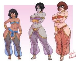 2d 3girls athletic athletic_female atlantis:_the_lost_empire audrey_ramirez big_ass big_breasts borderreloaded brown_hair busty cartoon crossover curvaceous curvy curvy_figure dark-skinned_female dark_skin dc dc_comics disney exposed_hips feet female female_focus female_only fit fit_female full_body glasses goth goth_girl hanna-barbera harem_girl harem_outfit hip_cleavage hourglass_figure huge_ass huge_breasts large_ass large_breasts medium_breasts petite purple_hair raven_(dc) scooby-doo skimpy skimpy_clothes small_breasts standing tagme teen_titans thick_thighs thighs toned toned_female velma_dinkley wide_hips