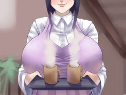 1girls big_breasts blush boruto:_naruto_next_generations breasts breasts_bigger_than_head busty cleavage clothed curvaceous female female_only fully_clothed gigantic_breasts grin head_out_of_frame hourglass_figure huge_breasts hyuuga_hinata large_breasts looking_at_viewer mature_female milf naruto oppai shinimi_(nishimiya_shirone) short_hair smile smiling solo solo_female solo_focus