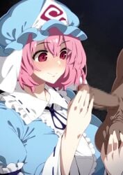 1boy 1girls 7:10 animated blinking blue_hat blue_kimono blush buckethead_ero censored dark-skinned_male dark_skin female frilled_kimono frills ghost girthy_penis handjob hat interracial japanese_clothes kimono light-skinned_female light_skin longer_than_10_seconds looping_animation medium_penis mob_cap mommy_kink mosaic_censoring penis perfect_cherry_blossom pink_hair red_eyes saigyouji_yuyuko short_hair shorter_than_30_seconds small_penis_adoration solo_focus sound straight tagme testicle_grab testicles touhou triangular_headpiece vertical_video video yuyuko_saigyouji