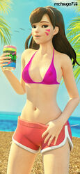 3d asian asian_female beach blender blender_(software) d.va female_only looking_at_viewer mchsuga7 open_mouth overwatch public see-through see-through_bikini see-through_bra see-through_panties solo solo_female solo_focus waveracer_d.va