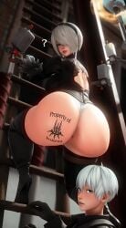 1boy 1girls 3d ? ai_generated anus ass ass_tattoo barely_visible_anus big_ass big_butt cameltoe climbing_ladder female ffxiv final_fantasy_xiv gpose_(ffxiv) ladder male nier:_automata pod_(nier) pussy question_mark sinilyra sword tagme tattoo tattoo_on_butt thick_thighs video virtuous_contract virtuous_treaty weapon yorha_2b yorha_9s