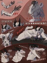 absurd_res anthro antlers areola asderat blindfold bloodborne bodily_fluids breasts claws clothed clothing comic covering covering_face dress english_text fangs feet female finger_claws fingernails fromsoftware growling hair hi_res horn human humanoid kneeling light long_hair long_snout mammal monster nails nipples pointy_ears saliva screeching shawl snout solo sony_corporation sony_interactive_entertainment tail tail_bulge tail_burst teeth text toe_claws tongue torn_clothing transformation transformation_sequence vein vicar_amelia white_hair