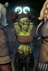 1girls 2020 2boys abs alien alien_girl armpits arms_above_head arms_up aurebesh belt big_breasts bondage breasts chest_wraps cleavage clothed clothing colored cuffs devil_hs female femsub fit fit_female gluteal_fold green_eyes green_skin handcuffed handcuffs hands_up headwear huge_breasts imminent_rape imminent_sex large_breasts lip_piercing lip_ring lucasfilm male midriff muscles muscular muscular_female naughty_face neon original_character pants piercing pseudo_hair quarren rodian saleen_jarvik sarashi sci-fi science_fiction scifi seductive seductive_smile six_pack slave slave_auction smile smiling smirk smirking solo_focus standing star_wars tattoo text toned toned_female tribal_tattoo twi'lek wall_writing wrist_cuffs