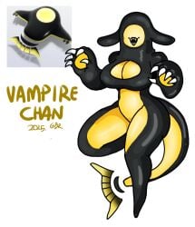 alien alien_girl black_body black_lip black_lips black_lipstick claws gameboyred gijinka kirby_(series) kirby_air_ride kirby_air_riders long_tail machine machine_girl no_eyes pointy_ears reference_image robot robot_girl sharp_claws sharp_teeth tail vampire_star yellow_body