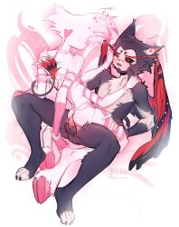 2boys 4_arms anal anal_sex angel_dust_(hazbin_hotel) anthro artist_request ass black_sclera boy_on_top cat cat_humanoid feline feline_humanoid femboy furry gay gay_sex hazbin_hotel heart heart_symbol humanoid husk_(hazbin_hotel) male male/male male_only naked nude one_eye_closed penis sex source_request tagme tail wholesome wholesome_sex wings yaoi
