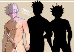 3boys abs balls blonde_hair cum cumshot katsuki_bakugou lemilkychoc my_hero_academia nude one_eye_closed penis silhouette yaoi