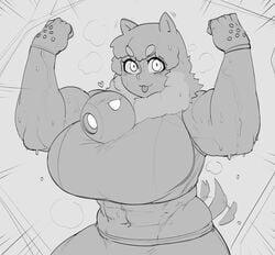 1girls abs armpits big_breasts big_eyes blush breasts character_request felicia_(krekk0v) female fur gloves krekk0v krekkball looking_at_viewer monochrome muscular muscular_female sweat tagme tail tailwag tongue tongue_out vein veins wet