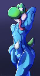 absurd_res bodily_fluids bulge clothing cum dinosaur genital_fluids genitals hi_res male male_only mario_(series) mazilion metroid nintendo penis reptile rubber rubber_suit scalie solo super_smash_bros. video_games yoshi zero_suit