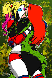 2girls batman_(series) blonde_hair closed_eyes dat_ass dc dc_comics female_only harley_quinn kaywest kissing lesbian_kiss multiple_girls passionate poison_ivy red_hair yuri