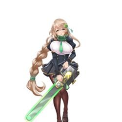 alice_(project_qt) big_breasts braid braided_hair braided_ponytail chainsaw game game_cg large_ass nutaku project_qt tagme thick_thighs transparent_background weapon wide_hips