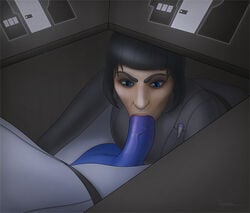 1boy 1girls alien alien_penis arihnda_pryce big_breasts big_penis black_hair blowjob blue_eyes chiss clothed clothing erection fellatio female grand_admiral_thrawn human imperial_officer inquisitorspurius medium_hair open_mouth oral oral_sex pants_down partial_male penis star_wars star_wars_rebels under_the_table veiny_penis watermark