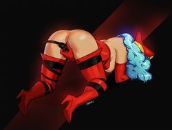 1girls all_fours aqua_hair ass bent_over chanelathene gloves hat latex masturbation nora_(streets_of_rage) nude sega sex_toy shiny_skin solo streets_of_rage streets_of_rage_4 thigh_boots vaginal_penetration video_game video_game_character video_games