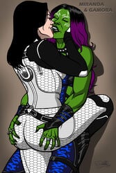 2016 2d 2girls alien alien_girl alien_look_like_human ass_grab big_ass bioware biting_lip black_hair bodysuit crossover dat_ass female female_only gamora green-skinned_female green_skin guardians_of_the_galaxy human human_on_humanoid humanoid interspecies interspecies_yuri kaywest light-skinned_female light_skin marvel marvel_cinematic_universe mass_effect mature mature_female miranda_lawson multiple_girls smiling two_tone_hair voluptuous voluptuous_female yuri