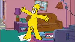 1boy animated cartoonboynudist chubby clothes_on_floor fat_man flaccid_penis homer_simpson male_only naked nude nude_male presenting solo stripping the_simpsons uncut undressed undressing video