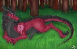 big_penis dragon erection feral forest genitals ghormac_whitefang grass looking_at_viewer lying male male_only on_side orcatexdraws penis pinup pose scalie solo tree western_dragon