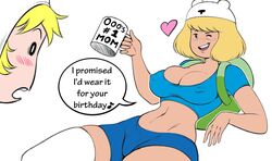 1boy 1girls 2020 adventure_time age_difference backpack bag belly belly_button big_breasts birthday birthday_sex blonde_hair blue_shirt blush cameltoe cleavage cosplay cursedyblessart english_text erect_nipples_under_clothes female finn_the_human goodbadartist hat hi_res hourglass_figure human imminent_incest incest larger_female laying_down legwear midriff milf minerva_campbell mob_face mother mother_and_child mother_and_son mug nipple_bulge nipples older_female shorts simple_background smile son speech_bubble straight_hair surprised teeth thick_thighs thin_waist tight_clothing tongue white_background wink younger_male