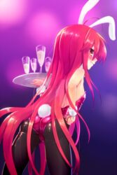 animal_ears ass bunny_ears bunny_tail bunnysuit cup detached_collar drinking_glass female from_behind highres long_hair ohlia pantyhose red_eyes red_hair shakugan_no_shana shana solo tail tray wine_glass wrist_cuffs